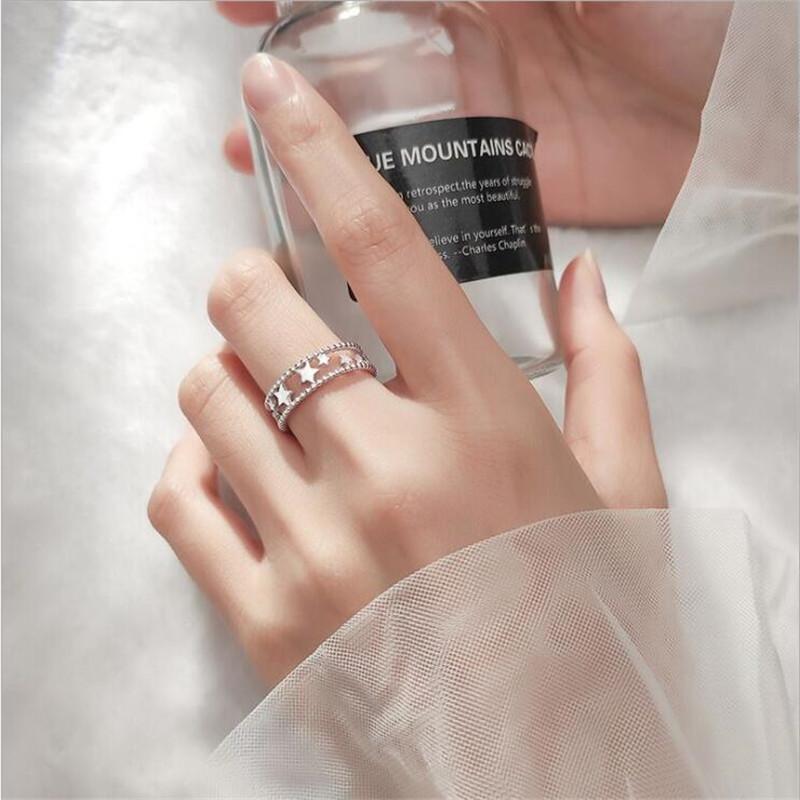 New Arrival Exquisite Craftsmanship Double Layer Star Hollow Sterling Silver Tone Jewelry Temperament Sweet Personality Opening Rings Tyb12Fashion