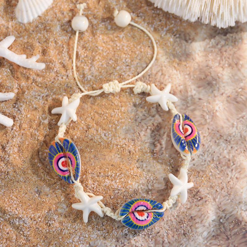1011 Ocean Resort Wind Starfish Shell Bracelet, Daisy Rainbow Print Hand Rope Tide