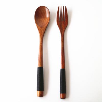 2Pcs Tableware Natural Wood Spoon Fork Dinner Kit Portable Tableware Dessert Soup Spoon Fruit Salad Fork Kitchen Cutlery Set