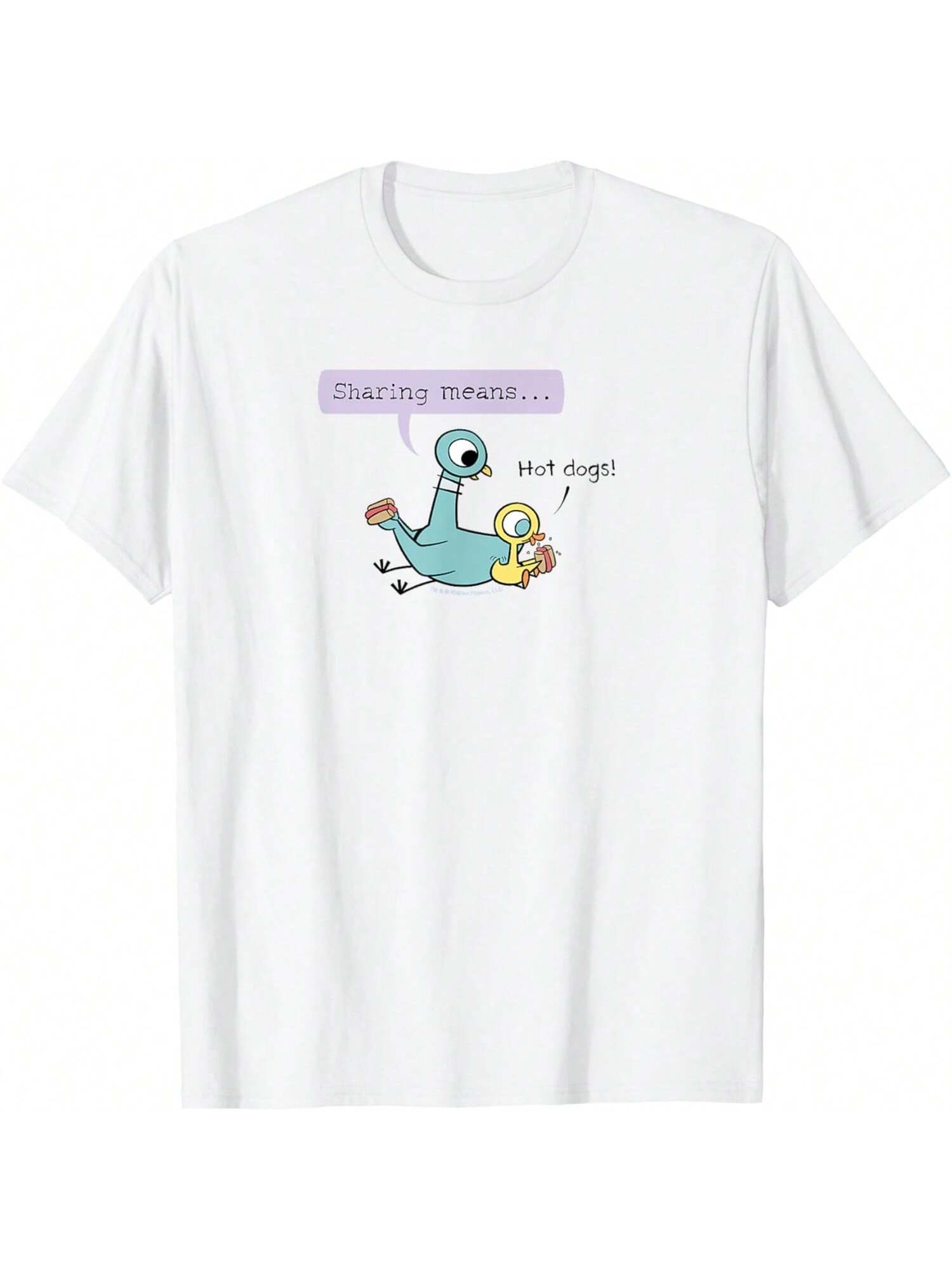 

Cute Pigeon Sharing Hot Dogs Women s Cotton TShirt, Pure Cotton Premium Print, Durable And Longlasting, Casual Fashion S