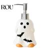 Empty Lotion Container Halloween Ceramic Ghost Soap Dispenser, with Stainless Steel Pump, Pumpkin Refillable Hand Bottle Liquid Container, Shower Gel