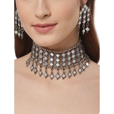 Shining Diva Fashion Ultimo elegante set di gioielli per collana in argento ossidato tradizionale per donna