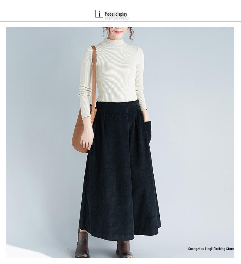 2025 Autumn/Winter Women's Corduroy Elastic Waist Wide-Leg Pants Skirt