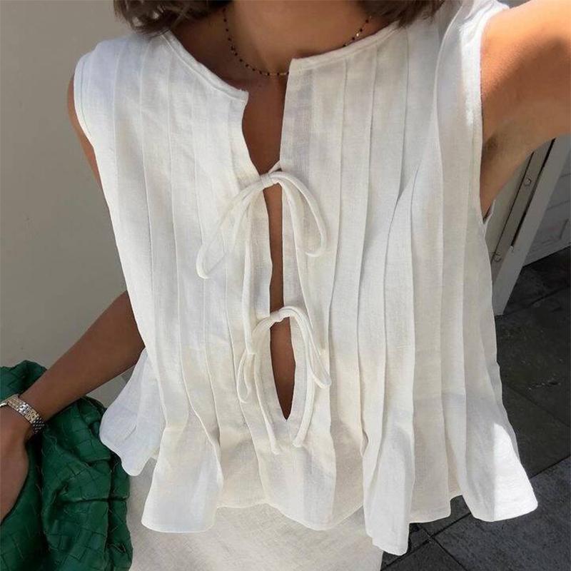 White Bandage Ribbed Sexy Tank Top Shirts Women Hollow Out Lace Up Sleeveless Slim Tops Hottie Summer Deep V Neck Street Sexy Beach Bandage Y2k Vest
