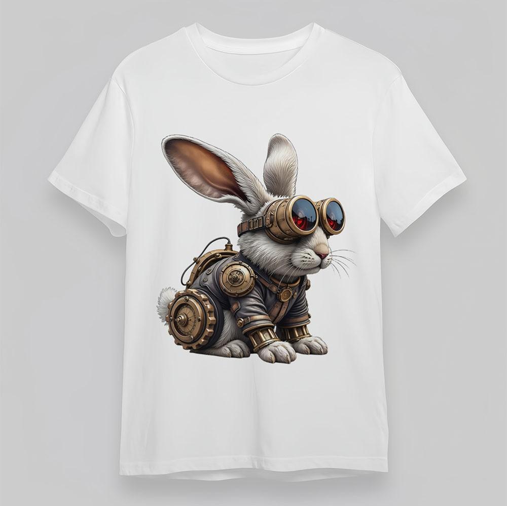 

Men s Breathable T-Shirt Steampunk Rabbit Red Goggles Short Oversize Tee White 2XL