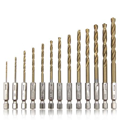 Hexagonal Handle 13pc Titanium Twists Drill 1.5-6.5mm Electric Drill Screwdriver Drilling Reaming Drill Tool Gun Drill Bit Set