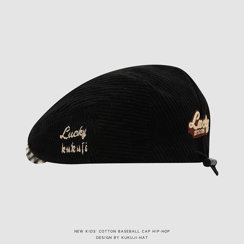 Children's Retro Chic Corduroy Cap - Korean Style Warm Beret for Boys and Girls, Autumn/Winter Collection