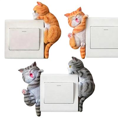 Light Button Sticker 2 Piece Cat Decals 2D Removable Outlet Cover Wall Decor Cute Kids Room Home Nursery Office Funny Decor