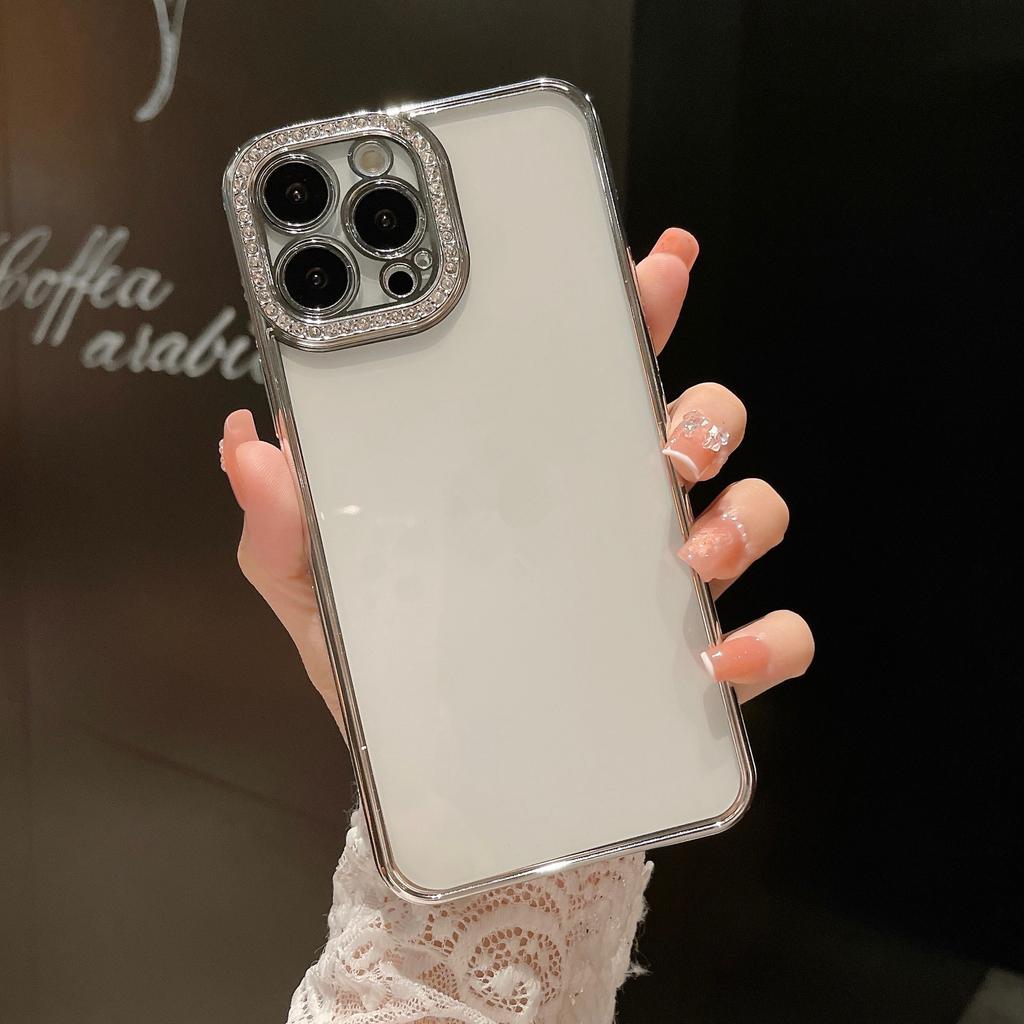 Electroplated TPU single row drill, suitable for iPhone13ProMax mobile phone case, Apple 11/12 diamond lens transparent case