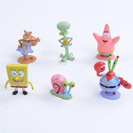 6Pcs/Set Cute Anime Figure SpongeBob Model Dolls Ornaments Home Decoration Gift