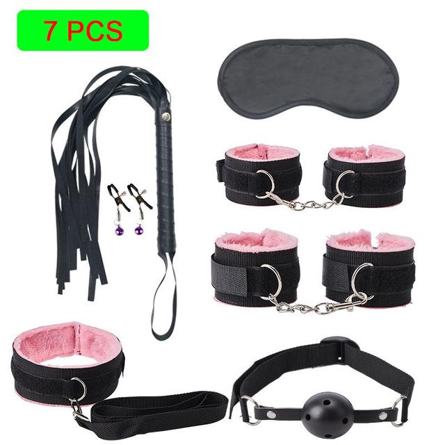 Sexy Nylon BDSM Kits Plush Sex Bondage Set Handcuffs Sex Games Whip Gag Nipple Clamps Sex Toys For Couples Exotic