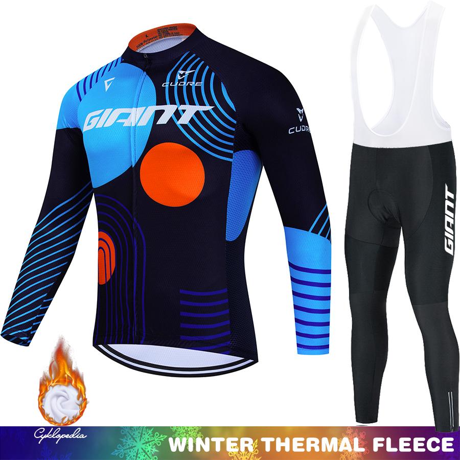 Men's Cycling Outfit GIANT Winter Thermal Fleece Clothing Jersey Jumper Sportswear Set Bib Suit Man 2026 Termal Road Bicycle Mtb