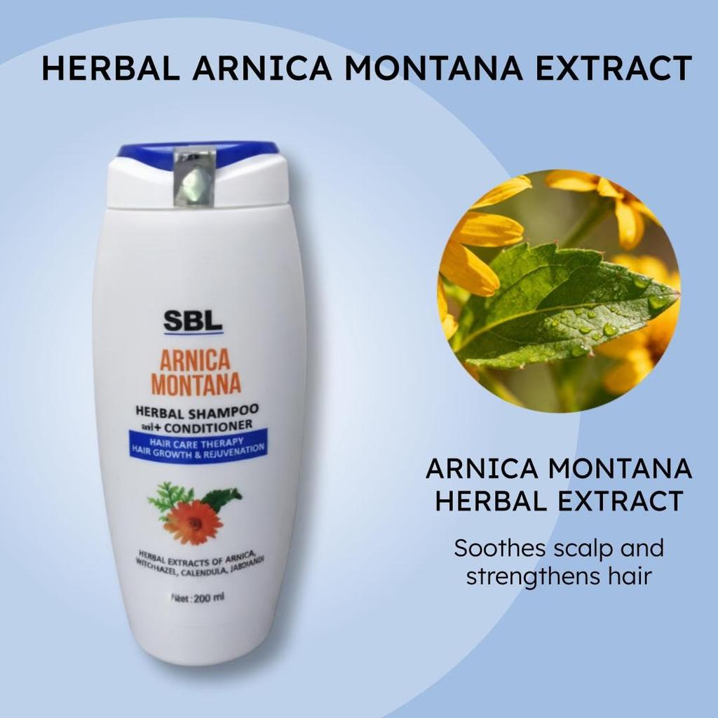 SBL Arnica Montana Herbal Shampoo With Conditioner 200 ml X Pack Of 2 Hair Care Cleanser For Smooth Manageable Hair