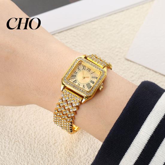 Durable Ladies Watch Women's Square Crystal High Accuracy Quartz Movement Rhinestone Paved Dial Scratch-Resistant Casual Women Wristwatch Mineral