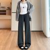 Women's Mid Rise Wide Leg Pants Straight Leg Trousers Winter Regular Weight Wool Blend Fleece Lined Commuter Loose Casual Pants With Irregular Detail