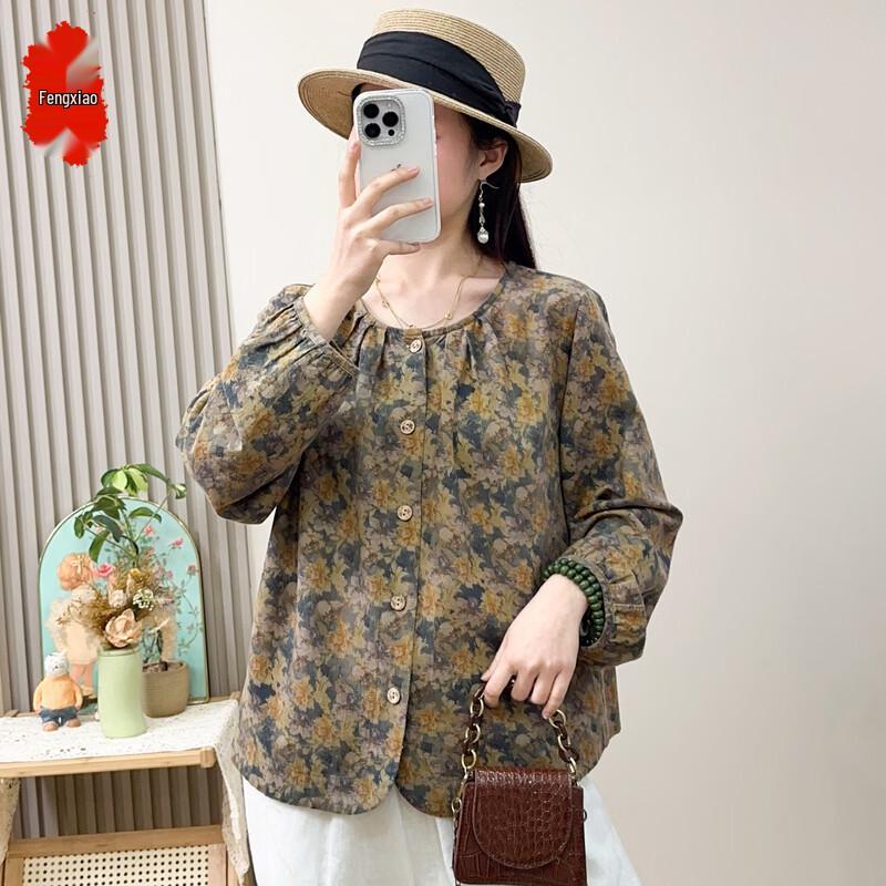 Women s Floral Puff Sleeve Round Neck Blouse 3x1