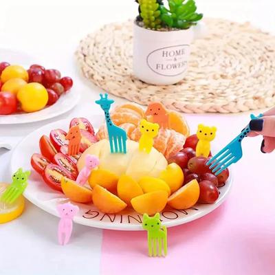 10pcs-Animal Cute Fruit Fork Mini Cartoon Kids Snack Cake Dessert Food Pick Toothpick Bento Lunches Party Decor Random Color