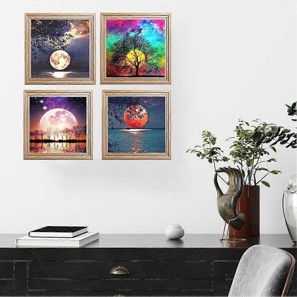5D Diamond Painting Scenery Moon Round Drill Full Drill Inverted Tree Diy Cross Stitch Tree Inverted Decoration Painting 30*30 In Stock