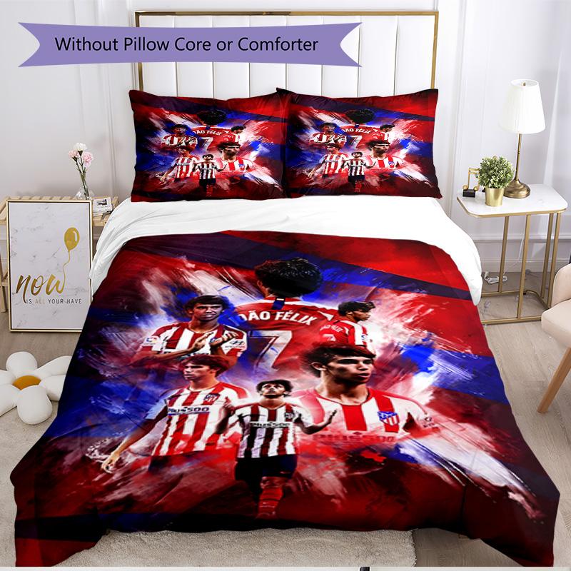 3pcs Duvet Cover Set (1*Duvet Cover + 2*Pillowcase, Without Core), Atletico Madrid Print Soft All‑Season Bedding Set, Home Bedroom Decor Gift