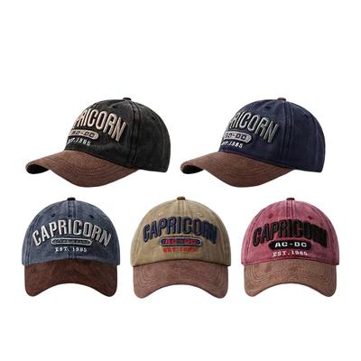 Trendy Hip Hop Baseball Cap CAPRICORN Slogan Embroidery Washed Distressed Sports Hat Color Block Breathable Dad Hats for Women