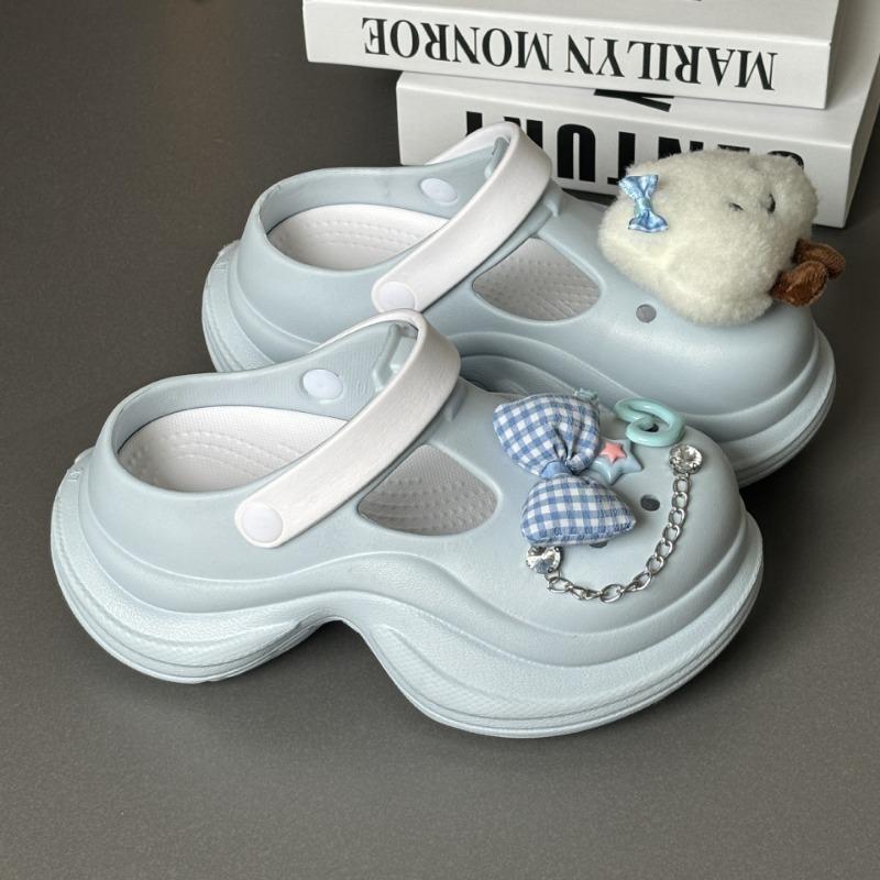 

Женские туфли с отверстиями на толстой подошве, увеличивающие рост, не вызывающие запаха ног, нескользящие, пляжная цветовая гамма, модные трендовые крутые шлепанцы с V-образным вырезом на носке 39-40