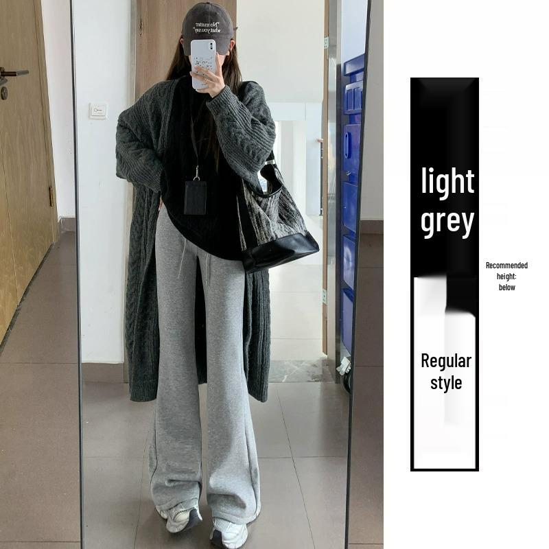 

Женские серые спортивные брюки клеш-микро завышенной талии для маленьких на весну, лето и осень S (80-95 jin)