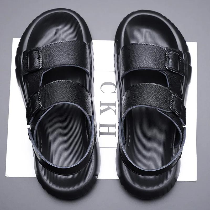 Zomer Mannen Schoenen Echt Leer Sandalen Comfortabele Casual Platform Schoenen Coole Slip-on Strandschoenen