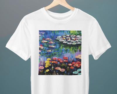 White and Purple Water Lilies, Claude Monet Painting, Unisex T-Shirt, Art T-Shirt, Flowers, Gift for Her, Gift for Him, Art Lover Gift