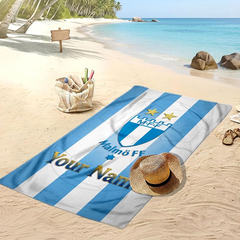 Asciugamano da Spiaggia Stampato Personalizzato Malmö FF Logo Calcio Supporto Nome Personalizzato Testo Asciugamano Assorbente Per Sport Viaggio Regalo Speciale