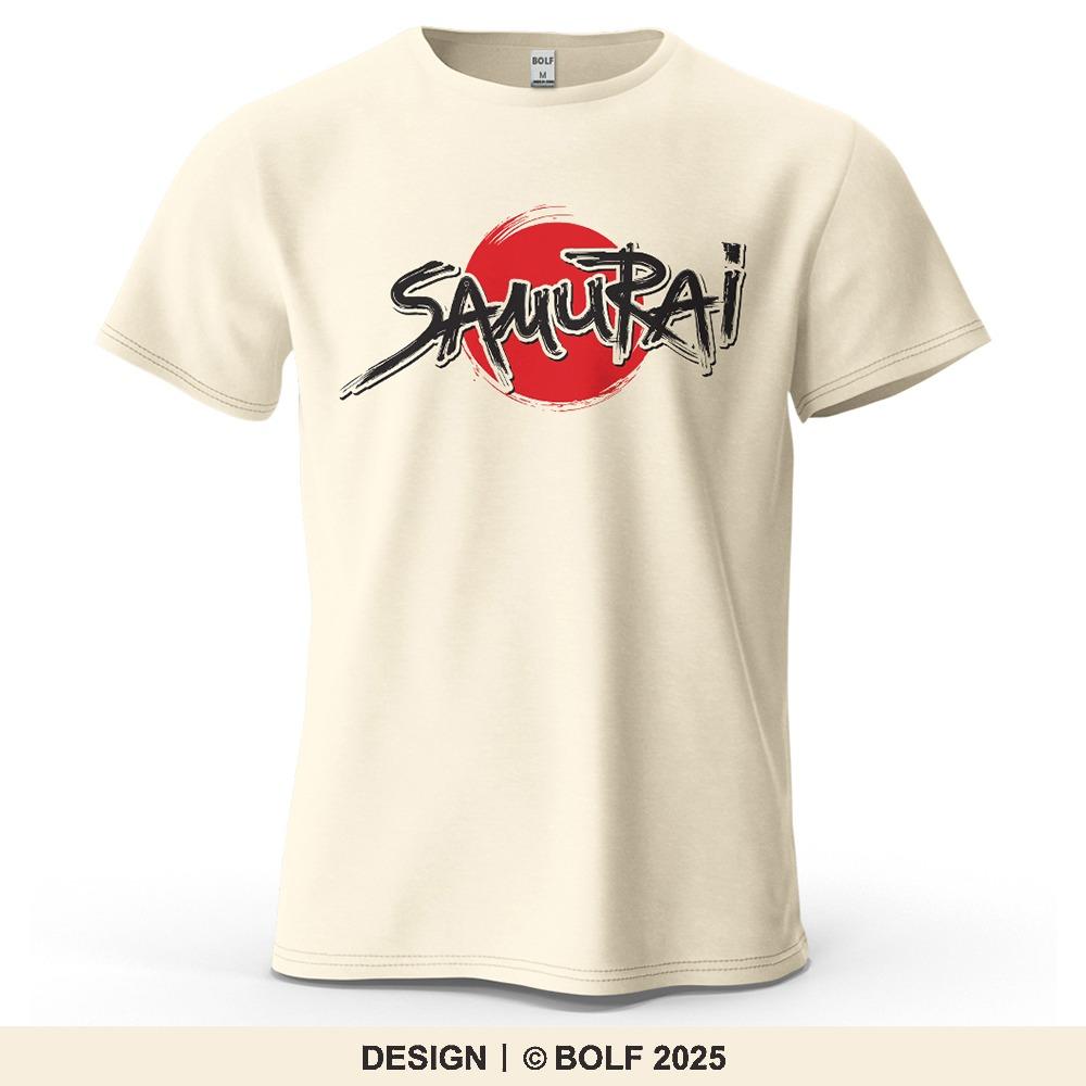 Samurai Dynamic Printed Men s T-shirt, Pure Cotton Oversized Cultural Pattern Top T-shirt Casual Street Wear, Versatile Style S