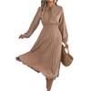 Women's Fashionable Casual Loose-Fit Tie-Waist Bell-Sleeve Pleated Dress