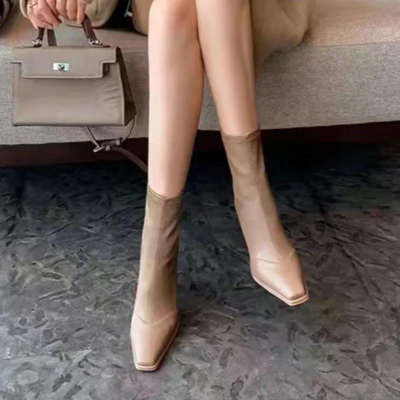 Cizme cu toc înalt pentru femei, pantofi sexy cu vârf ascuțit, iarna 2025, la tendință, de înaltă calitate, pantofi eleganti de birou, pompe de petrecere, Botas Mujer