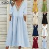 Fashion Summer Spring Solid Color Print 1/2 Sleeves V-Neck Casual Dresses