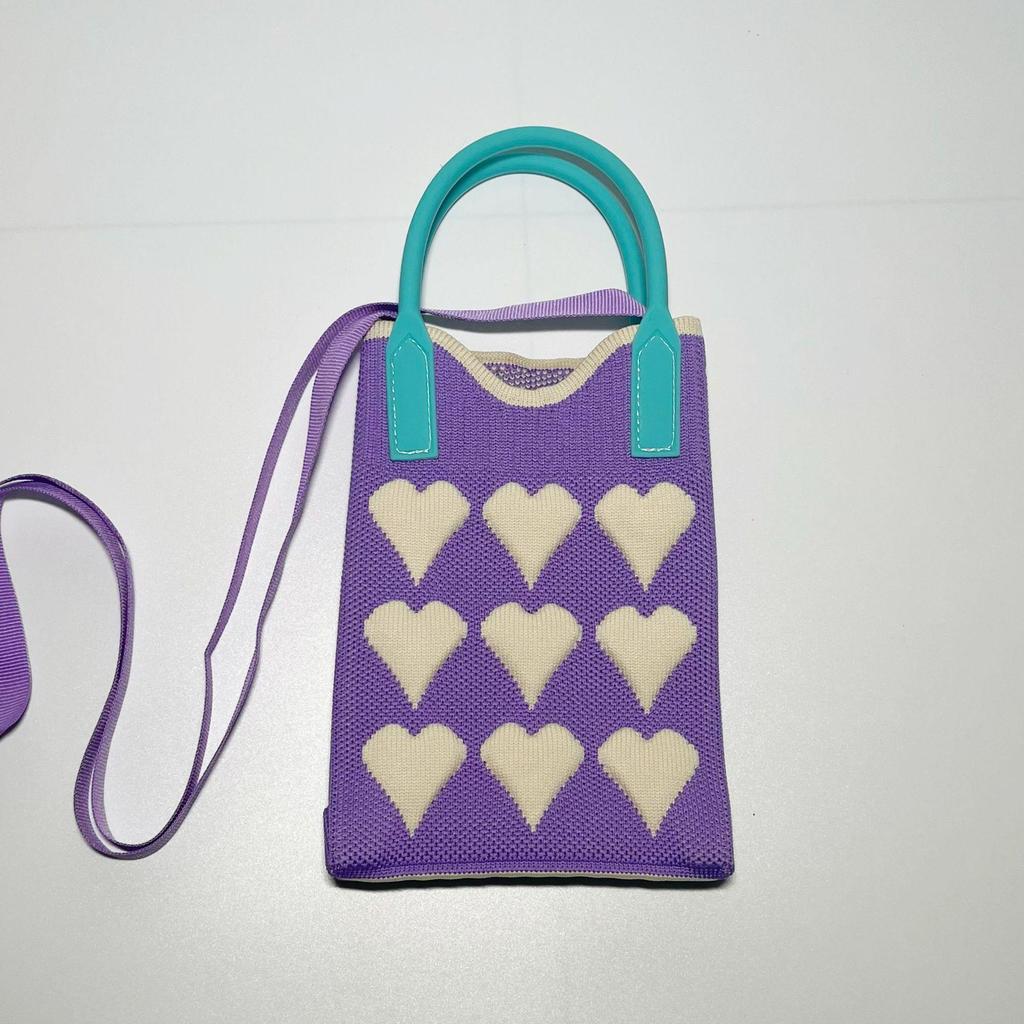 Plaid Cartoon Women's Crossbody Mini Bag: Cute, Lightweight, Knitted Phone Holder for Parent-Child Matching (2024)
