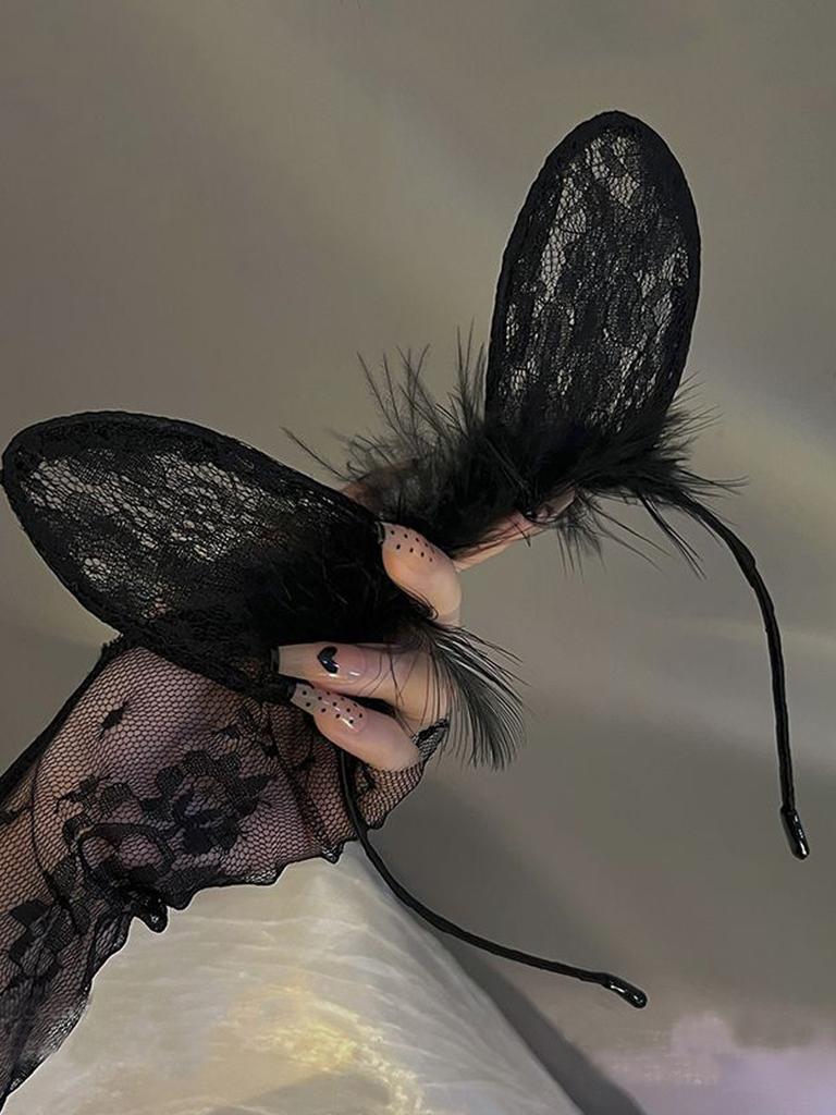 1 Stück Mode Schwarze Spitze Hase Katze Ohr Haarband Für Frauen Mädchen Weiblich Party Sexy Haaraccessoires Stirnband