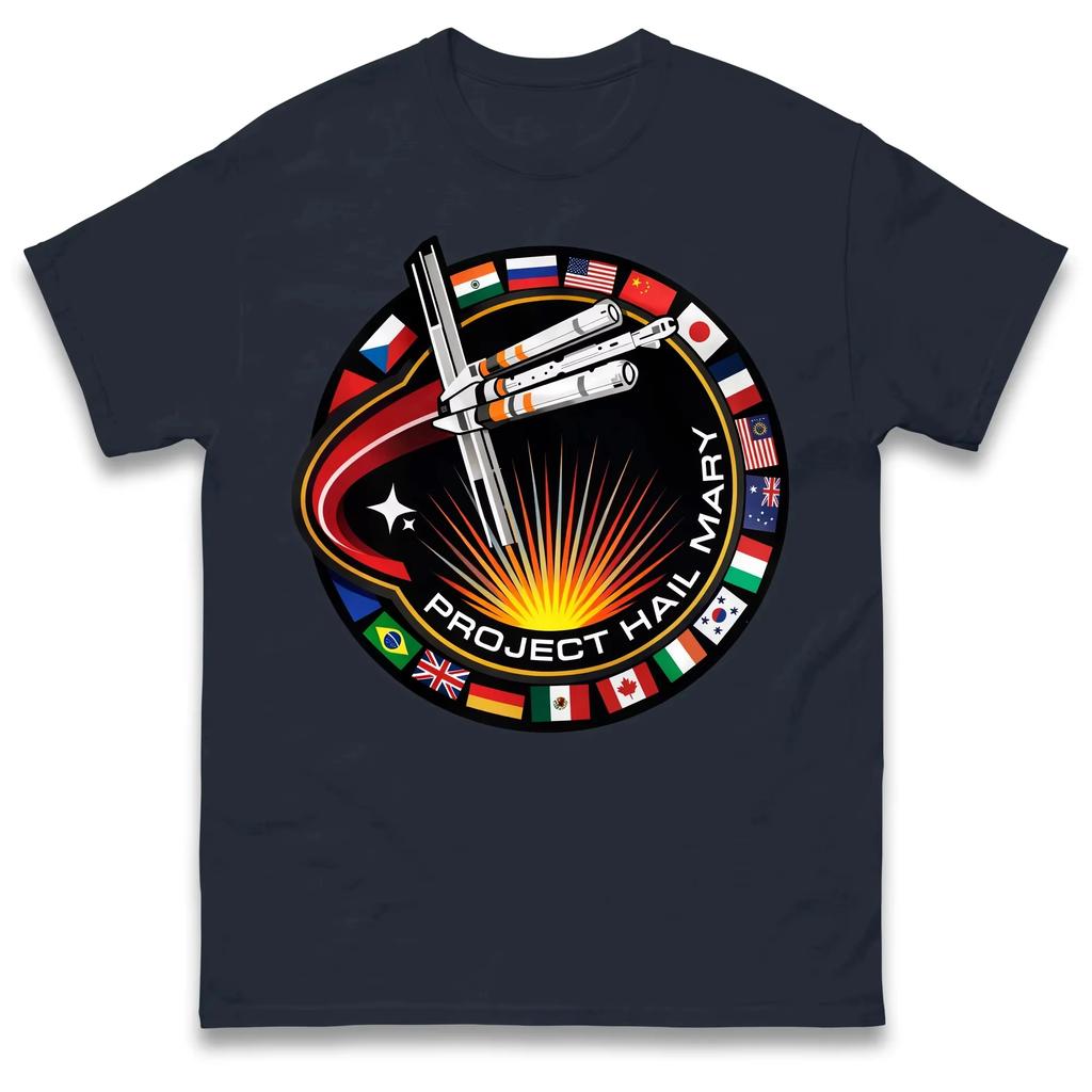 2026 Summer Unisex Fash Project Hail Mary Spaceship With Nation Flags Mission Patch 100cotton Unisex Outdoor Leisure Shirt