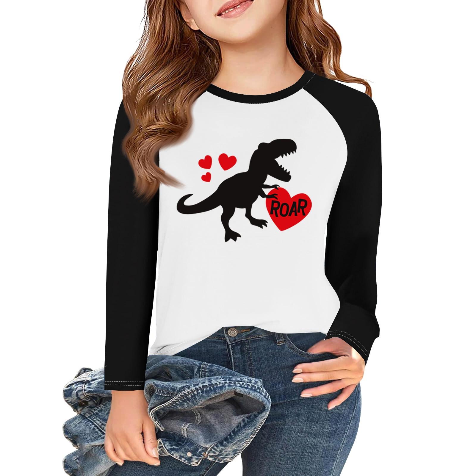 

Футболки с длинным рукавом для девочек Love ко Дню святого Валентина, детские осенние топы с круглым вырезом, базовые футболки для детей 5-14 лет 10 белый