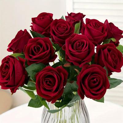 5PCS Silk Luxury Rose Artificial Flower Rose Long Branch Wedding Bridal Decor Fake Valentine's Day Christmas Home Decoration