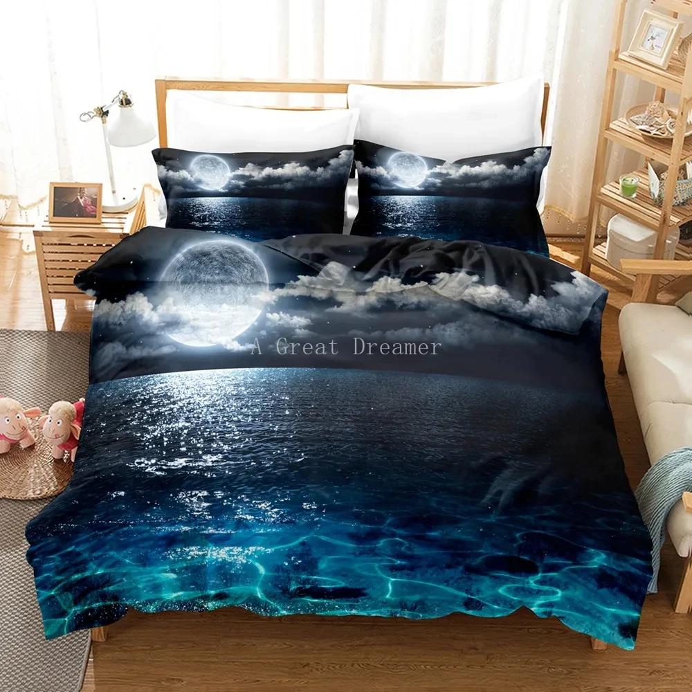Moon Bedding Set Night View Duvet Cover Set With Pillowcase Bedding King Queen Full Double Single Size Luxury Bedxclothes Decor