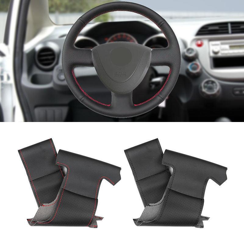 Perforated Leather Car Accessories Steering Wheel Cover Sticker Trim For Honda City 2002-2008 Civic 2002-2005 Fit Jazz 2001-2005
