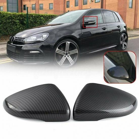 Carbon Fiber Black Side Mirror Cover Cap FOR VW Golf/GTI MK6 2010 2011 2012 2013