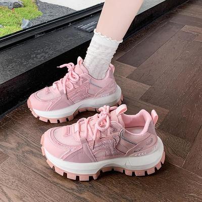 Süße Bonbonfarbe Atmungsaktive Mesh-Sneaker Damen 2025 Herbst Klobige Plateau Keilabsatz Freizeitschuhe Weiche Dicke Sohle Schuhe