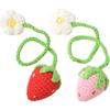 2pcs Strawberry Crochet Car Hanging Ornament, Handmade Knitted Car Mirror Hanging Charm