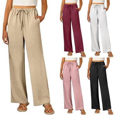 Women’s Casual Wide Leg Pants Loose Fit Drawstring Waist Lightweight Trousers with Pockets for Everyday Wear