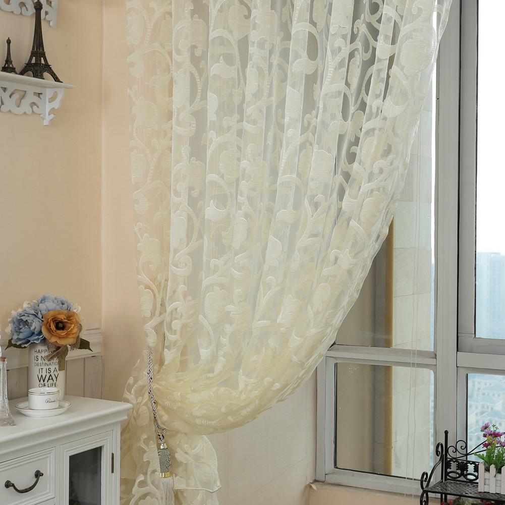 1 Stück LOZUJOJU Moderner Weißer Jacquard Voile Stoff Tüll Vorhang Fensterabdeckung für Wohnzimmer Schlafzimmer Heimdekoration
