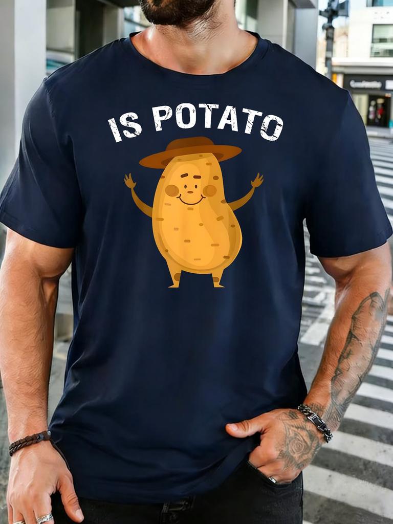 Unisex Crew Neck Tee Funny Cartoon Potato With Hat Text Print Short Sleeve Top Summer Daily Outdoor Loose Soft Casual Basic Wear
