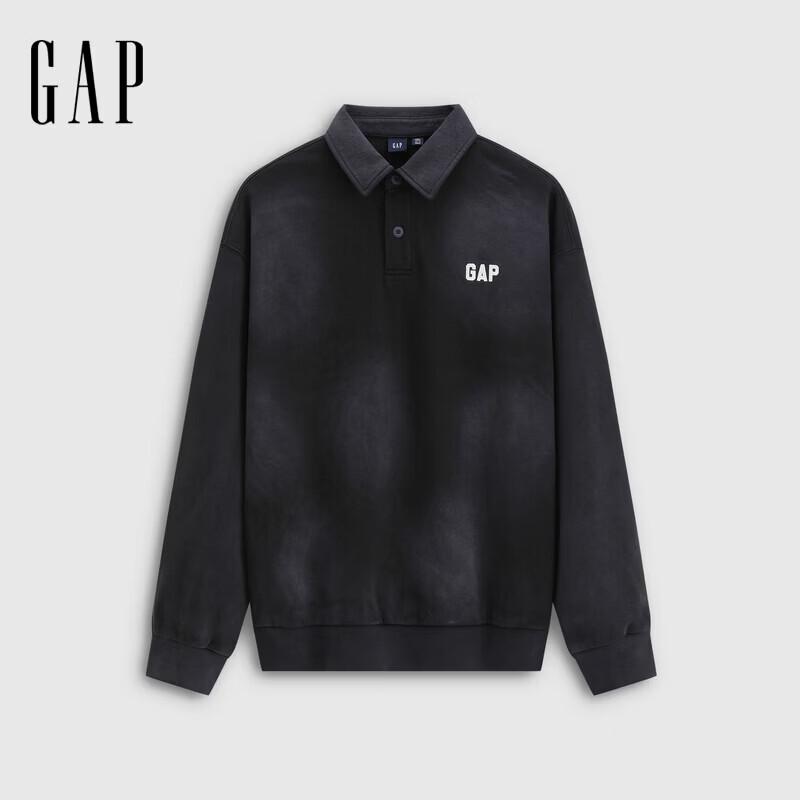 Gap Unisex Vintage Washed Logo Embroidered Loose Long Sleeve Polo Shirt