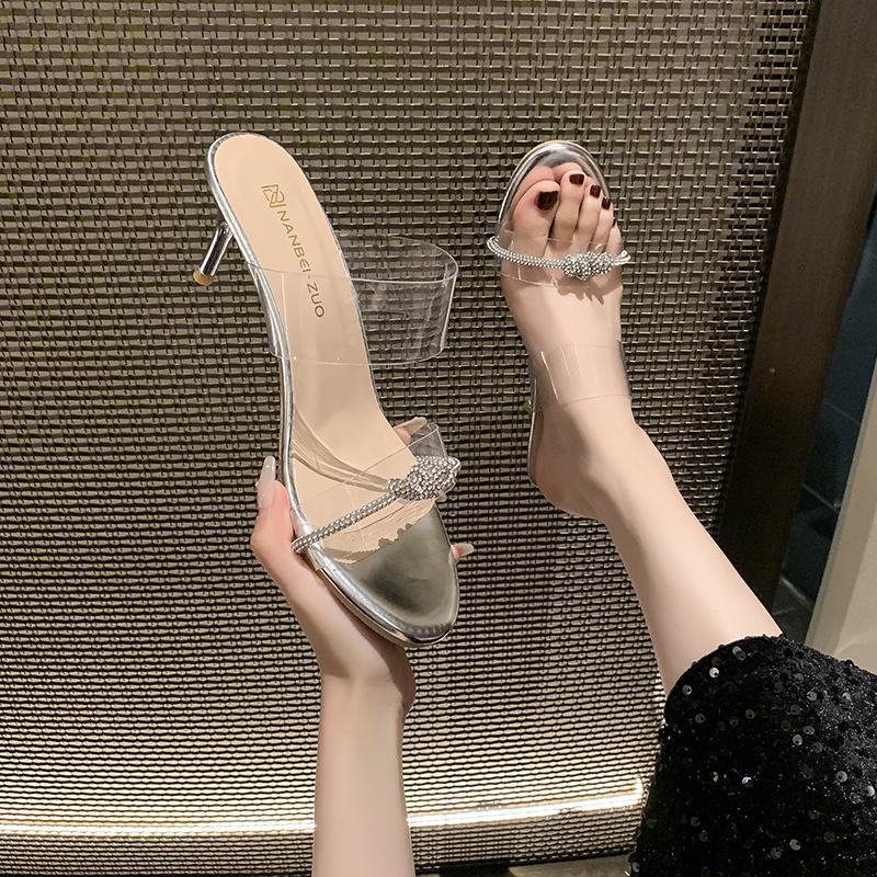 Fashion 2024 Women Sandals Sexy Crystal Gladiator Sandals Ankle Strap High Heels Hollow Out Party Shoes Closed Toe Stiletto Ladies Pumps