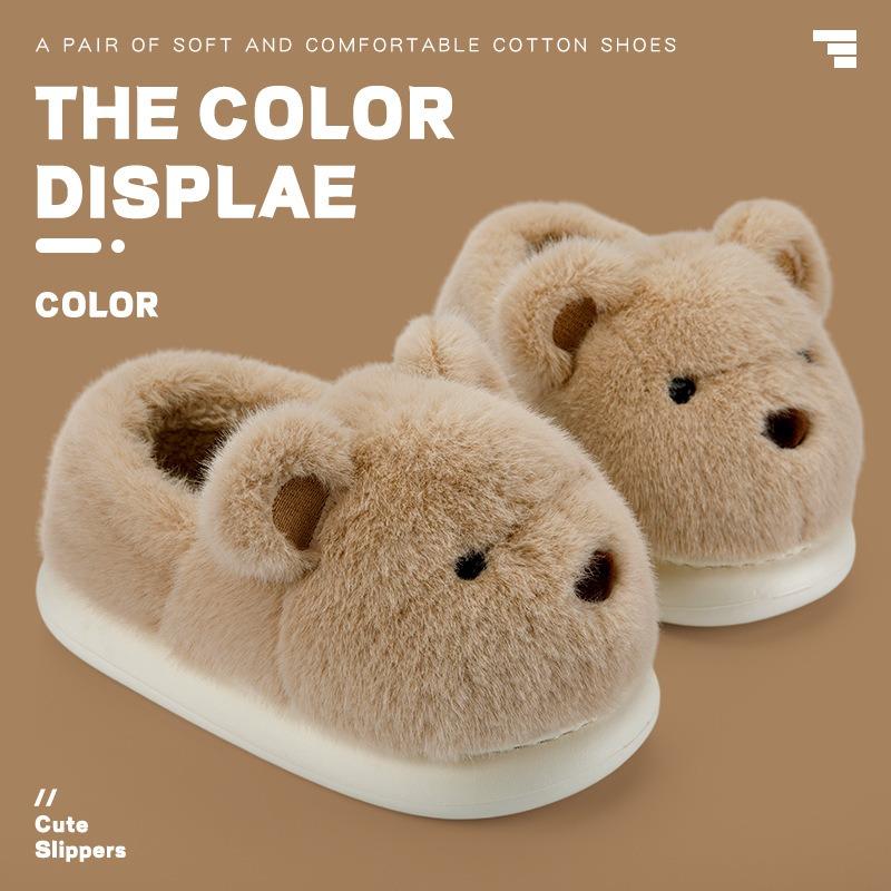 Bag heel cotton slippers men and women couples fluffy shoes non-slip and warm winter home piled and thickened cute bear cotton shoes