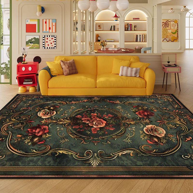 European Style Luxury Green Carpet Living Room Flower Design Non-slip Cloakroom Decoration Rug Washable Soft European Tatami Mat
